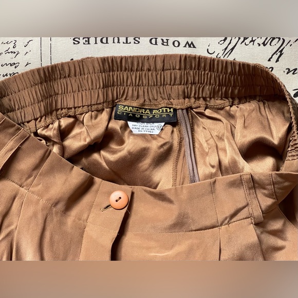 100% Silk Pants Sandra Roth Brown 12 Tall - Picture 6 of 7